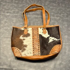 Myra Bag Brown and White Cowhide Tote